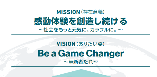 SEGA financial report mission statement in Japanese and vision statement, "Be a Game Changer", in English.