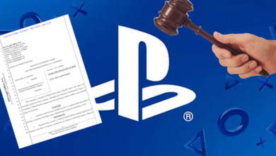 PlayStation logo being hit by a gavel due to lawsuit