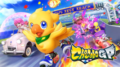 Chocobo GP logo with a chocobo running along a track