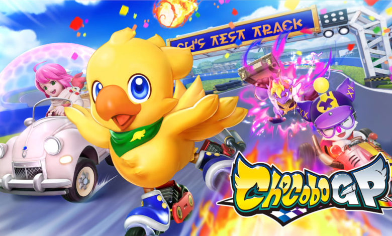 Chocobo GP logo with a chocobo running along a track