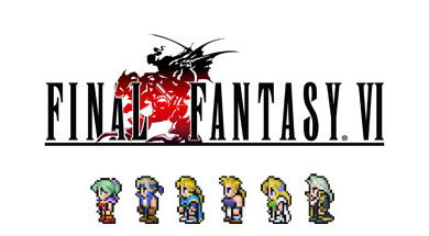 Final Fantasy VI logo with pixel characters underneath