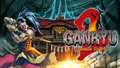Samurai Musashi on the left with the Ganryu 2 logo on the right