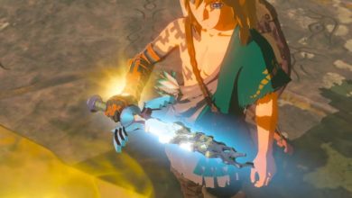 Link from Breath of the Wild 2 holding a broken master sword
