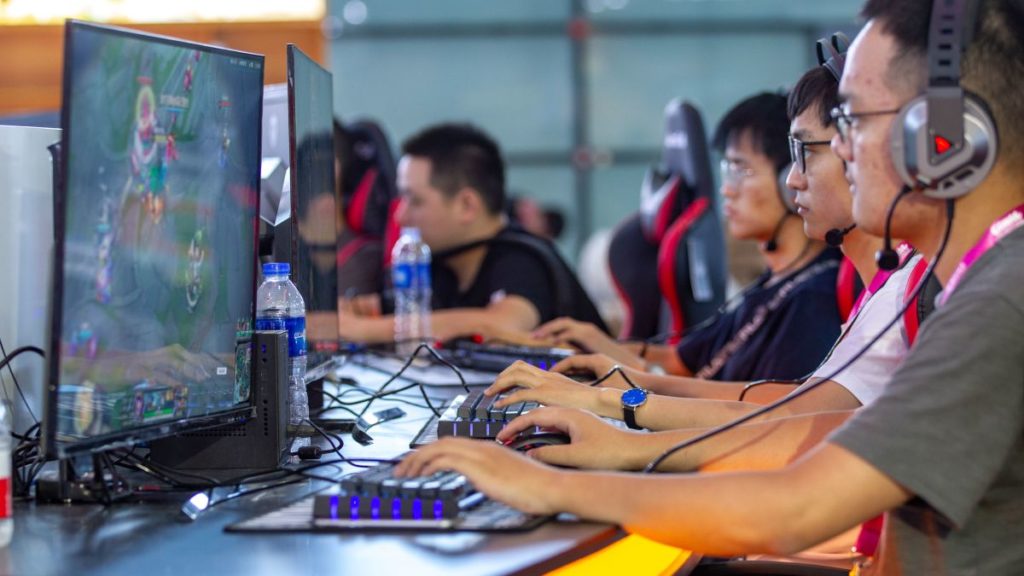 Chinese gamers playing a video game
