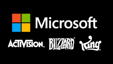 Microsoft logo above Activision's logos