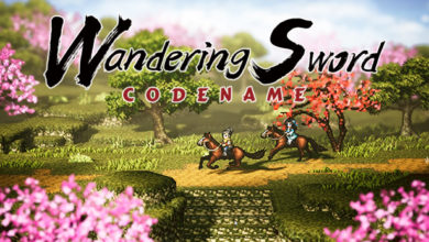 Codename: Wandering Sword logo and banner with two characters riding horses