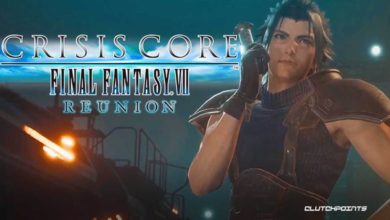 Crisis Core: Final Fantasy VII Reunion logo with Zack Fair on the right