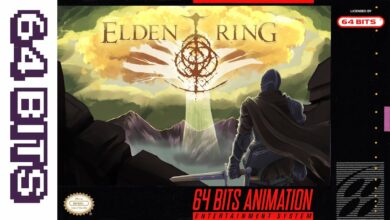SNES Elden Ring Demake fake cover looking at the Erdtree