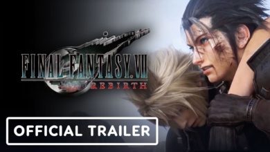 Final Fantasy VII Rebirth logo with Zack carrying Cloud on the right