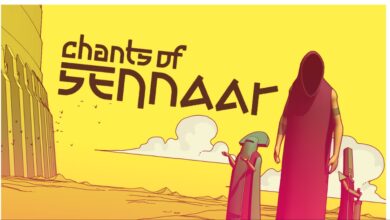 People In robes standing before the tower, with the title in text.